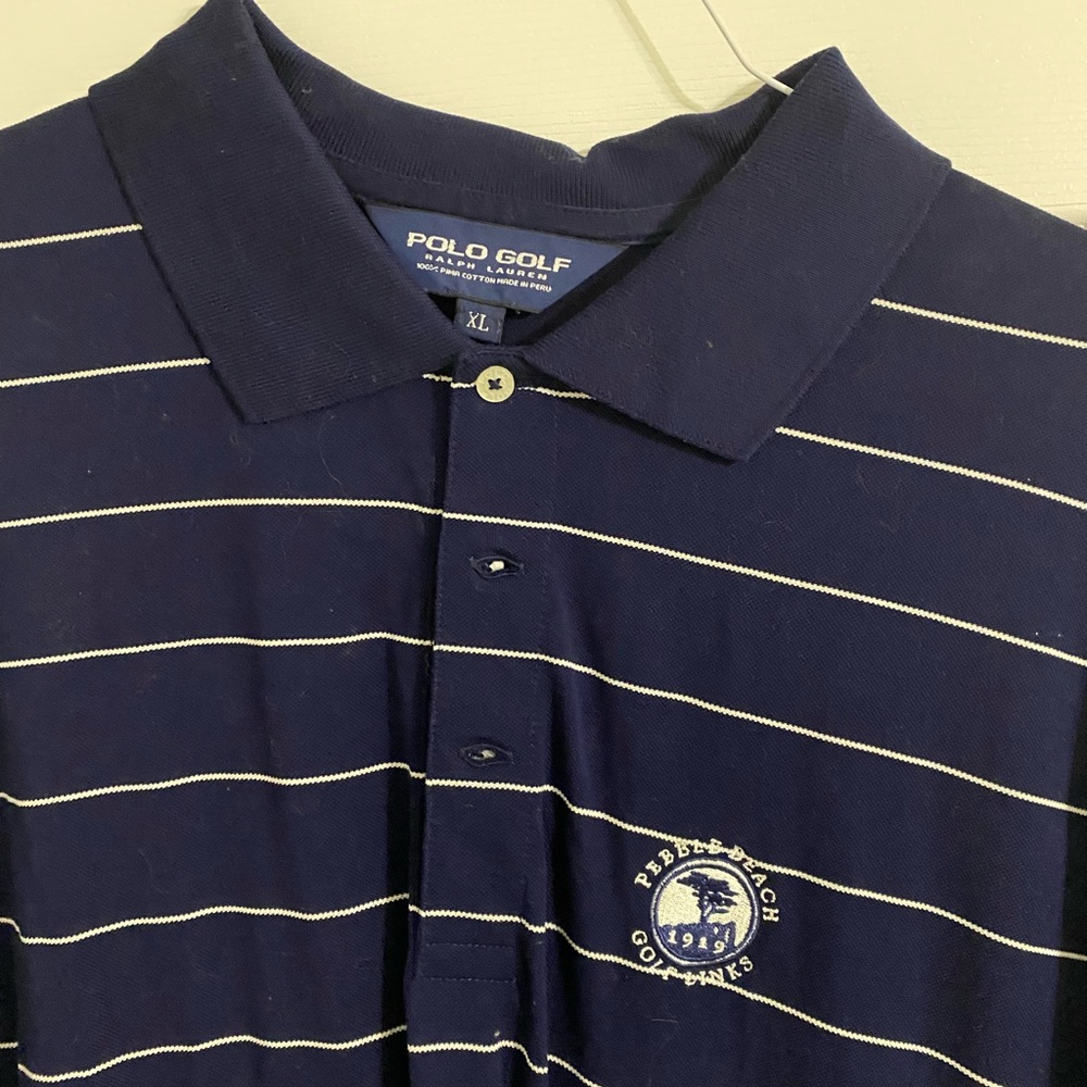 Men’s Polo Golf Shirt Pebble Beach blue and white stripped